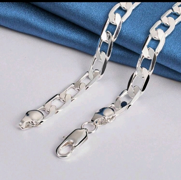 925 Silver 8mm Curb Flat Side Cubin Link Chain Necklace 18" - Picture 6 of 6